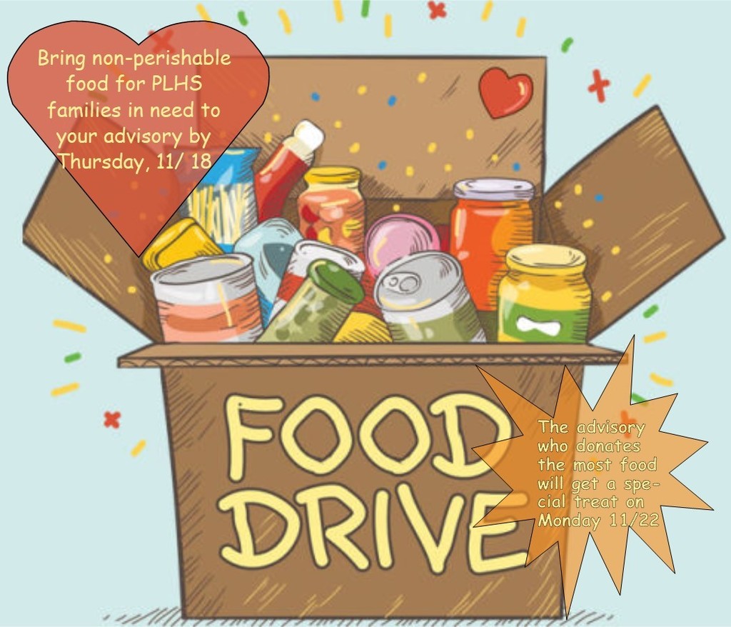 Thanksgiving Food Drive! Send your student to school with non-perishable items that we will use to put together food baskets to deliver to families in need this Thanksgiving!