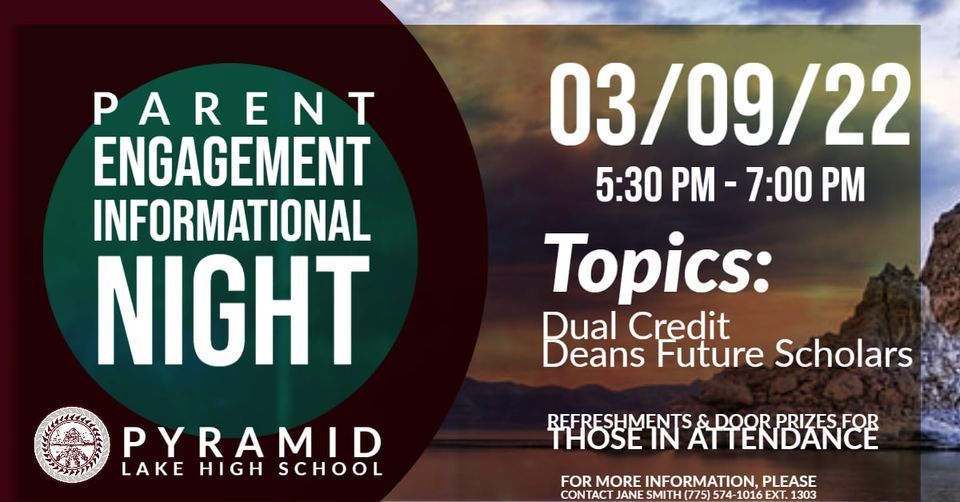 Tomorrow Night! Please plan on being here! We will be sharing valuable information about summer opportunities and how your child can be involved in our dual credit program. Representatives from UNR's Dean's Future Scholars program and TMCC's Dual Credit Program will be here to share information and answer your questions. We would love to see you!