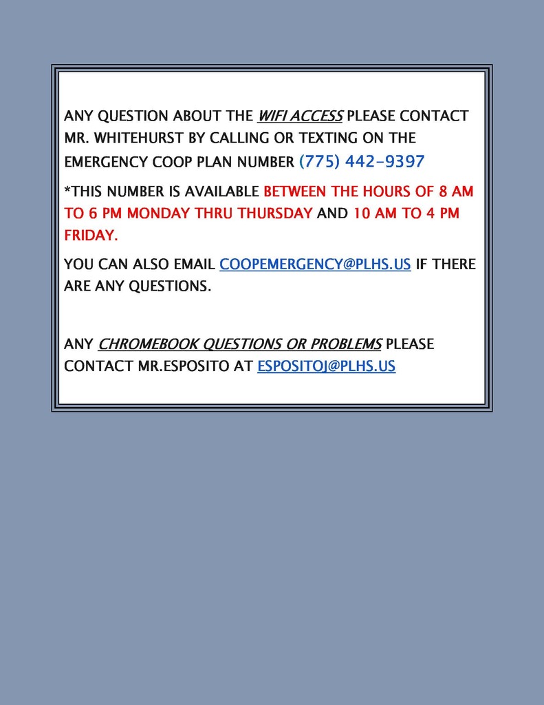 WiFI & Chromebook ? Contact Info