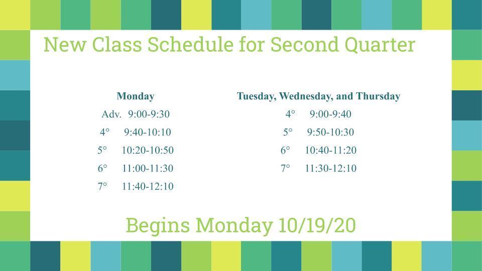 Second Quarter Schedule